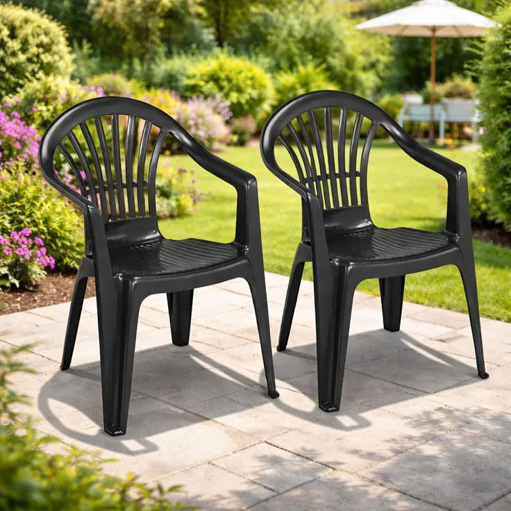 2er Stapelstuhl Bistrostuhl Gartenstuhl MOJAWO Anthrazit Kunststoff