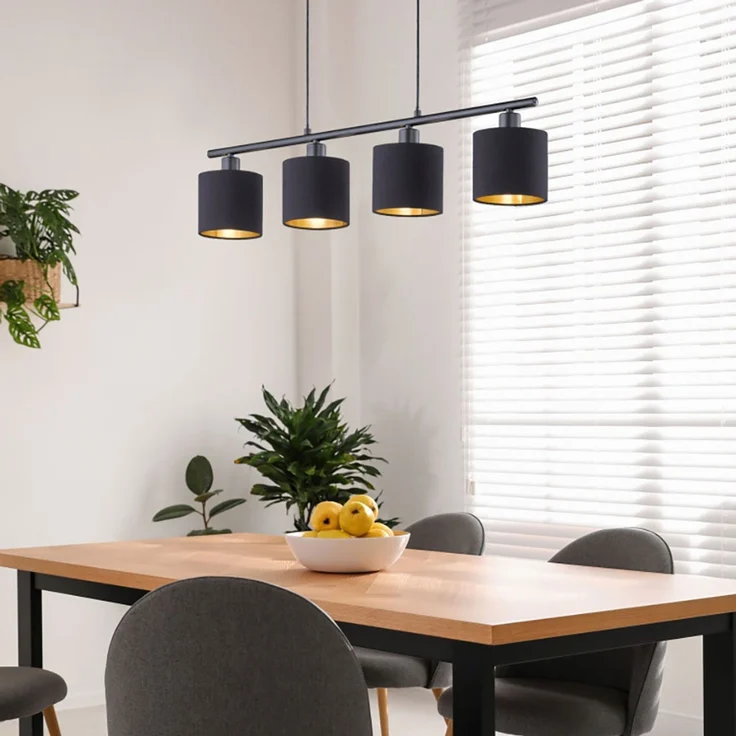 LED Hängeleuchte, Textil, schwarz-gold, Länge 75 cm, TOMMY – Bild 6