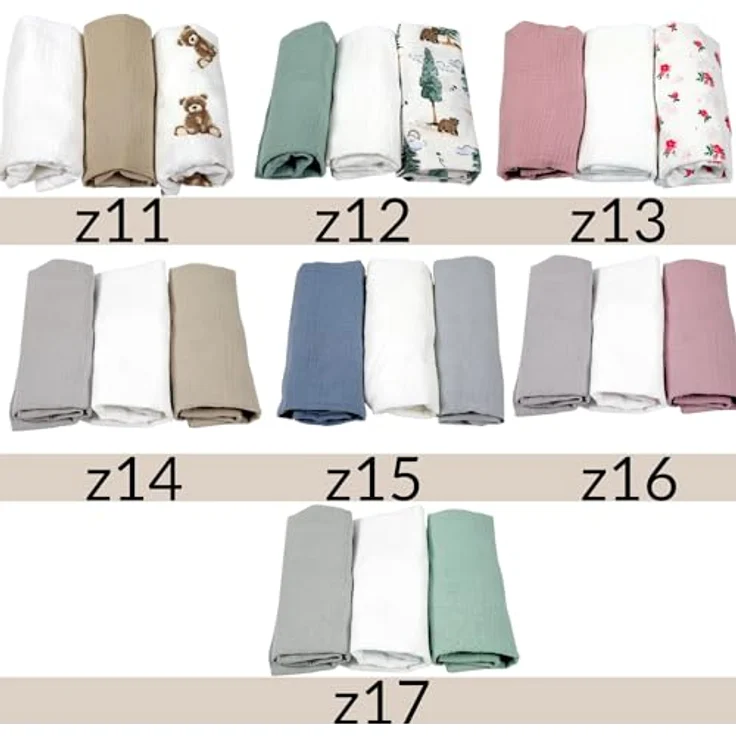 BabyLux Spannbettlaken Musselin Set – 3er Pack 40x80 cm für Kinderwagen Stubenwagen Babybett, Gummizug: ja, z14 Grau-Weiß-Sand – Bild 6
