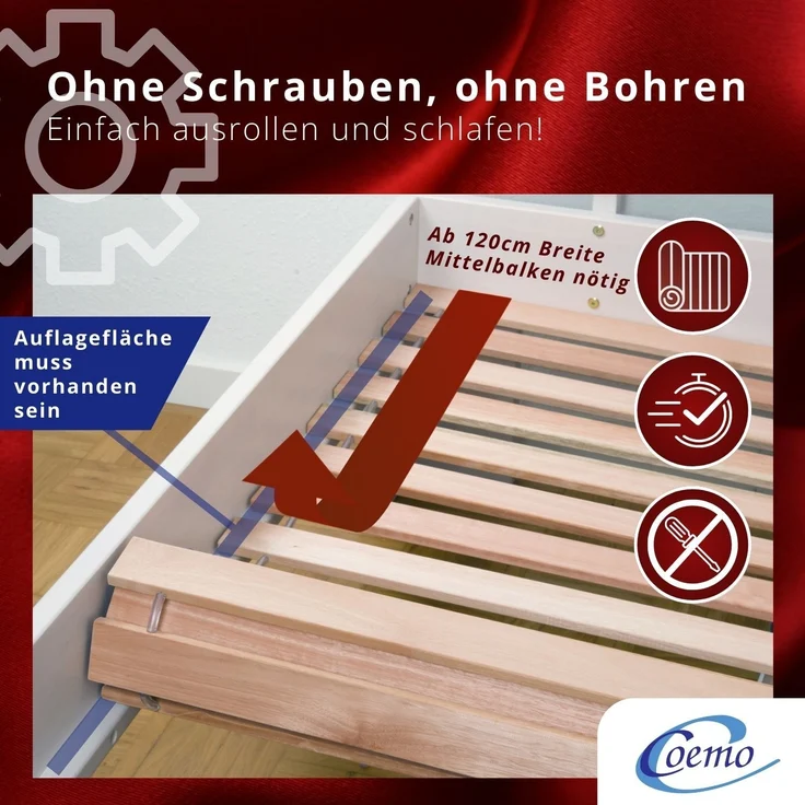 Coemo Rollrost DELUXE 70 x 190 cm Rolllattenrost 21 massive Leisten – Bild 5