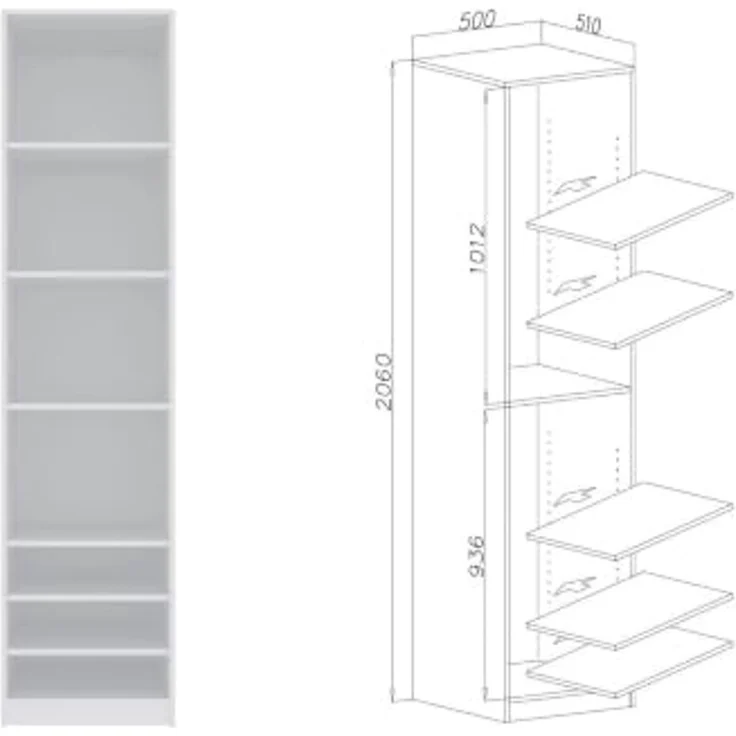 Marmex Möbel Tres Set-W/N (B) Garderobenschrank-Set für Kleidung, Schuhe, offener Kleiderschrank mit Aufsatz, Schlafzimmerschrank, laminierte Spanplatte, weiß 180x246x51 cm – Bild 6