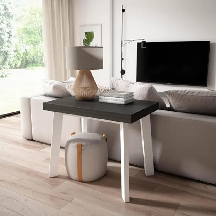 Skraut Home | Ausziehbarertisch | Multifunktionaler ausziehbarer | 140 | Für 6 Gäste | Hölzerne Beine | Moderner Stil | Weiß und Schwarz – Bild 4