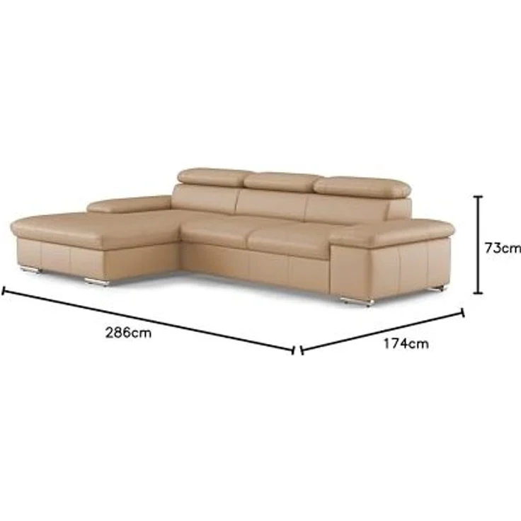 CAVADORE Echtleder-Schlafcouch Valerie mit XL-Longchair / Ecksofa mit Bettfunktion, Kopfteilverstellung + großem Longchair / 286 x 73 x 174 / Leder Beige – Bild 3