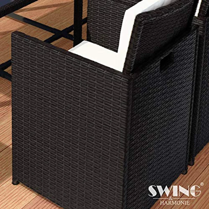 Swing&Harmonie Garten-Essgruppe Poly Rattan Sitzgruppe Esstisch Lounge Gartenmöbel, (Sitzgarnitur, Tisch, Stühle, Hocker Garnitur Set) – Bild 3