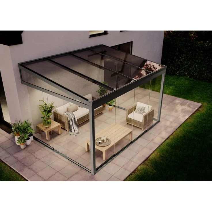 Terrando Gartenzimmer Basic mit Glasschiebewänden Wintergarten aus Metall in Grau Terrassenüberdachung Glasanbau – Bild 2