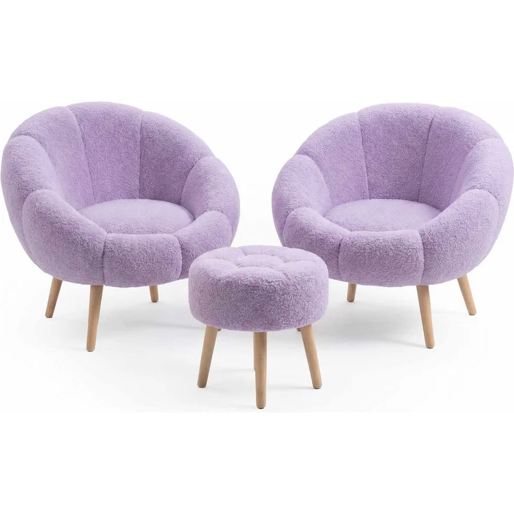 Hanah Home Elegantes Ohrensessel- und Hocker-Set (3-teilig), Flieder, 100% Wellssoft-Gewebe, Beine aus 100% Esche | Moderner Komfort & Stil – Bild 2