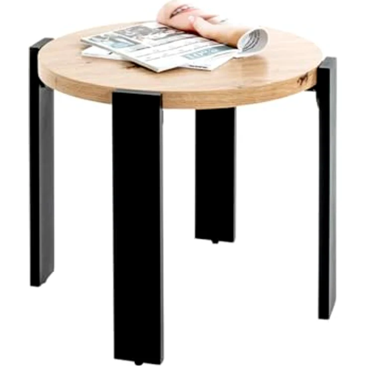XXXL Beistelltisch, Eiche, Metall und Holzwerkstoff, rund, 50x46x50 cm, ideal für Wohnzimmer – Bild 5