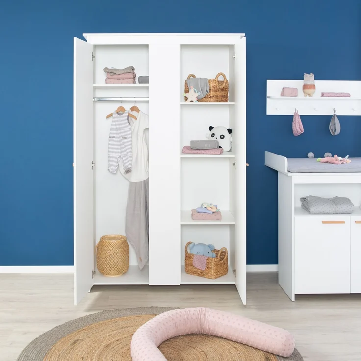 roba Kleiderschrank 'Anton' 2-türig - Holzgriffe aus Buche - Schrank für Baby- & Kinderzimmer - Weiß – Bild 8
