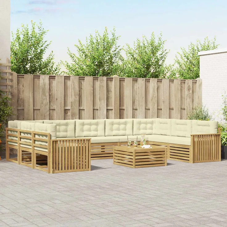 vidaXL Outdoor-Sofagarnitur 10 stk. 9-Sitzer Weiß und Creme 3391190