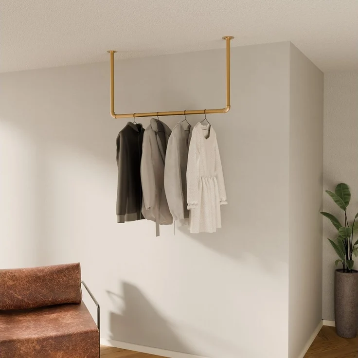 pamo. design Garderobenstange Kleiderstange HANG für Jacken, Mäntel & Kleidung, (Set, 1), goldene Garderobe für den Eingangsbereich mit niedrigen Decken – Bild 5