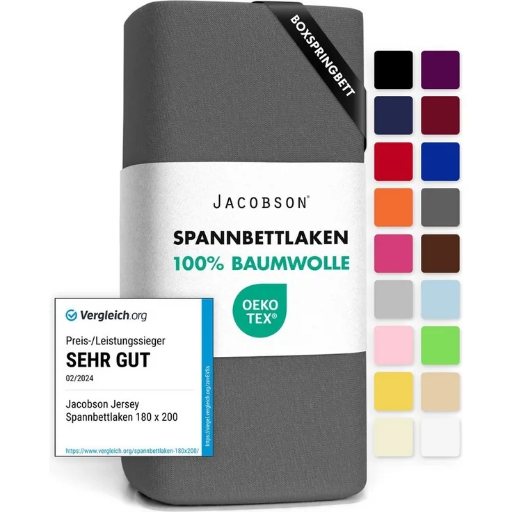 Jacobson Spannbettlaken BOXSPRING & ÜBERLÄNGE aus 100% Baumwolle, für hohe & lange Matratzen, Jersey Bettlaken 160 g/m², OEKO-TEX®