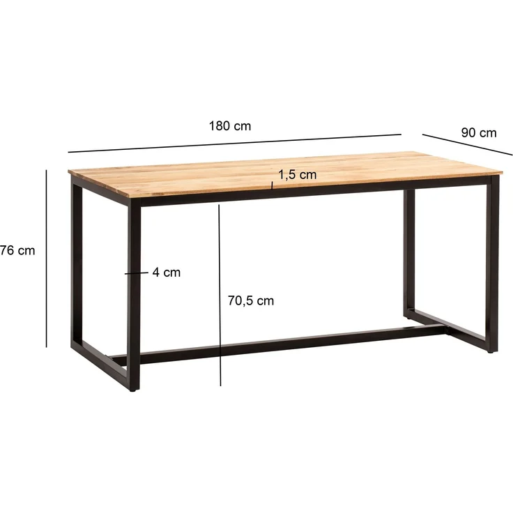 FineBuy Esszimmertisch Akazie Massivholz Metall Esstisch Loft-Style, Küchentisch mit Metallbeinen, Holztisch Industrial, Speisetisch Esszimmer Rechteckig – Bild 3