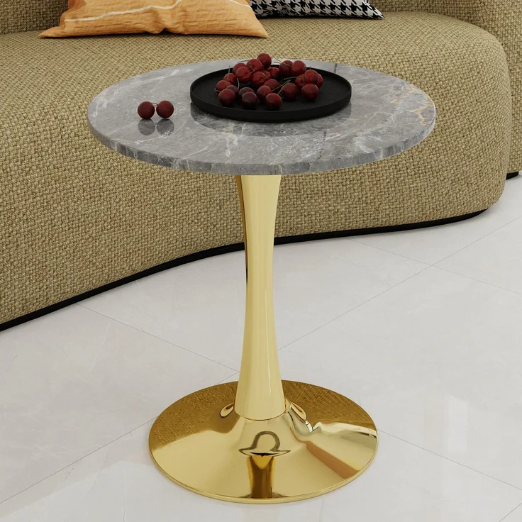 Novelux Couchtisch Gold Runder Esstisch Marmoroptik Dunkelgrau, Mid-Century Tisch 70cm für 2-4 Personen, Kaffeetisch Wohnzimmertisch – Bild 9