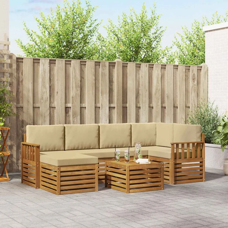 vidaXL Outdoor-Sofagarnitur 7 stk. 5-Sitzer Natur und Beige 3375123 – Bild 1