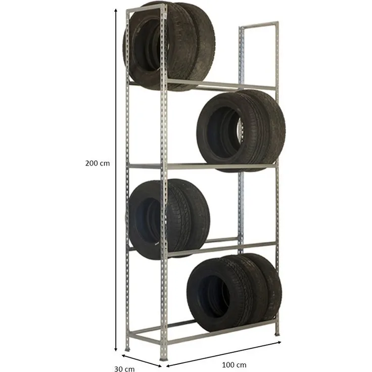PROREGAL® Standregal Reifenregal MetalShark No. 1 HxBxT 200x100x30cm, 4 Ebenen, Verzinkt