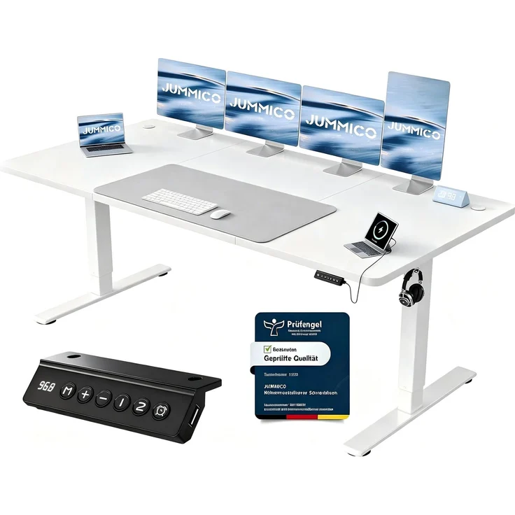 JUMMICO Höhenverstellbarer Schreibtisch 200x80 cm, USB-A-Anschluss