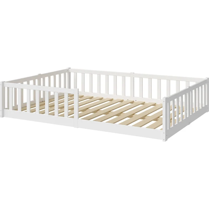 Bellabino 'Vere' Bodenbett 140x200 cm, weiß, Massivholz Kiefer, Montessori Kinderbett mit Rausfallschutz und Lattenrost – Bild 2