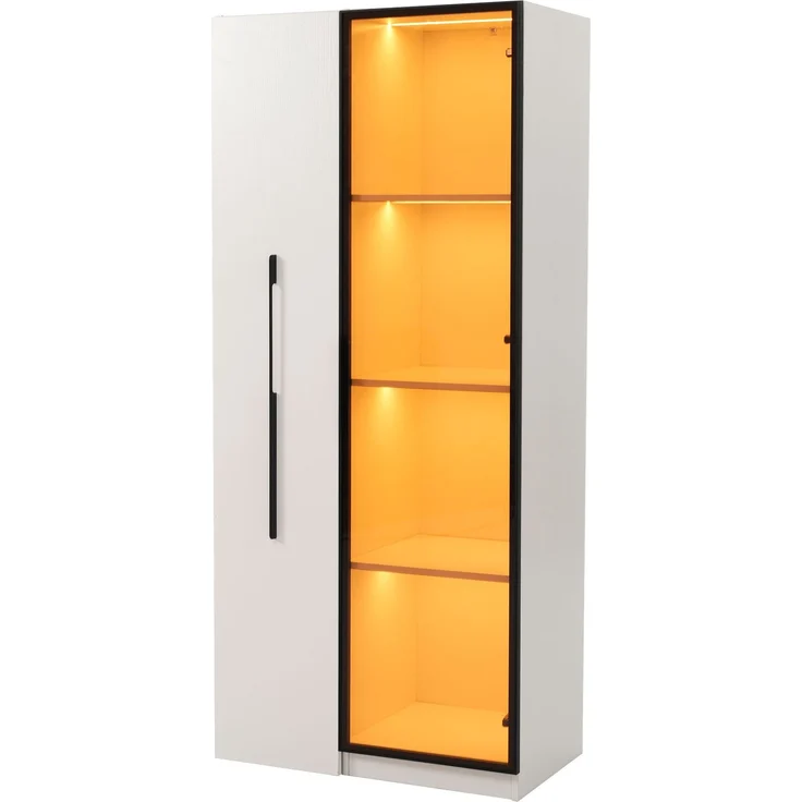 ZUBALIYA Multifunktionsschrank 160 cm hoch – Bücherregal und Vitrine mit Türen aus gehärtetem Glas, Türrahmen aus Aluminium, 1 Tür, 1 seitliche Schublade, mit Rollen und LED-Beleuchtung – Vitrine, Esszimmersch – Bild 15