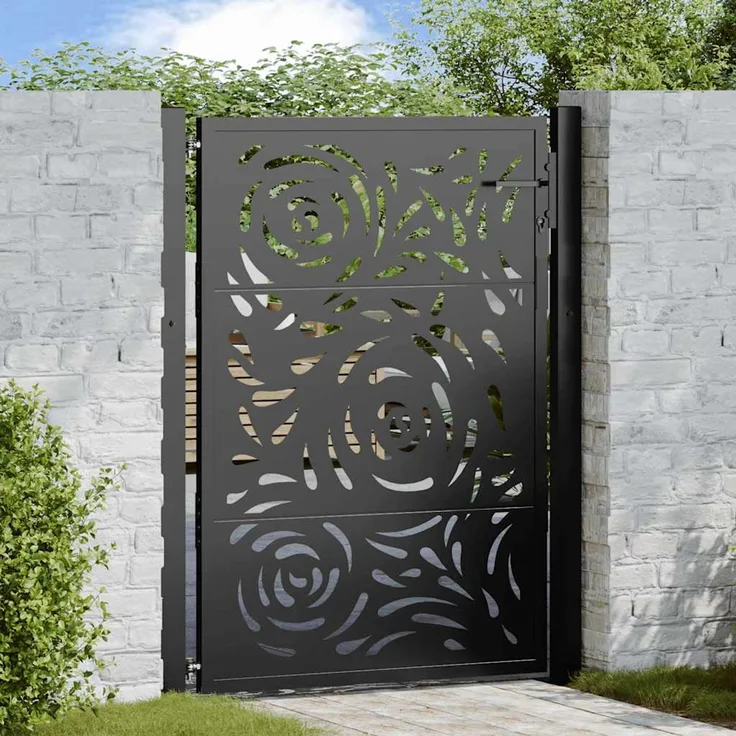vidaXL Gartentor Schwarz 100x125 cm Stahl Flammendesign 4100990