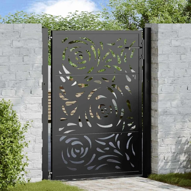 vidaXL Gartentor Schwarz 100x125 cm Stahl Flammendesign 4100990 – Bild 1