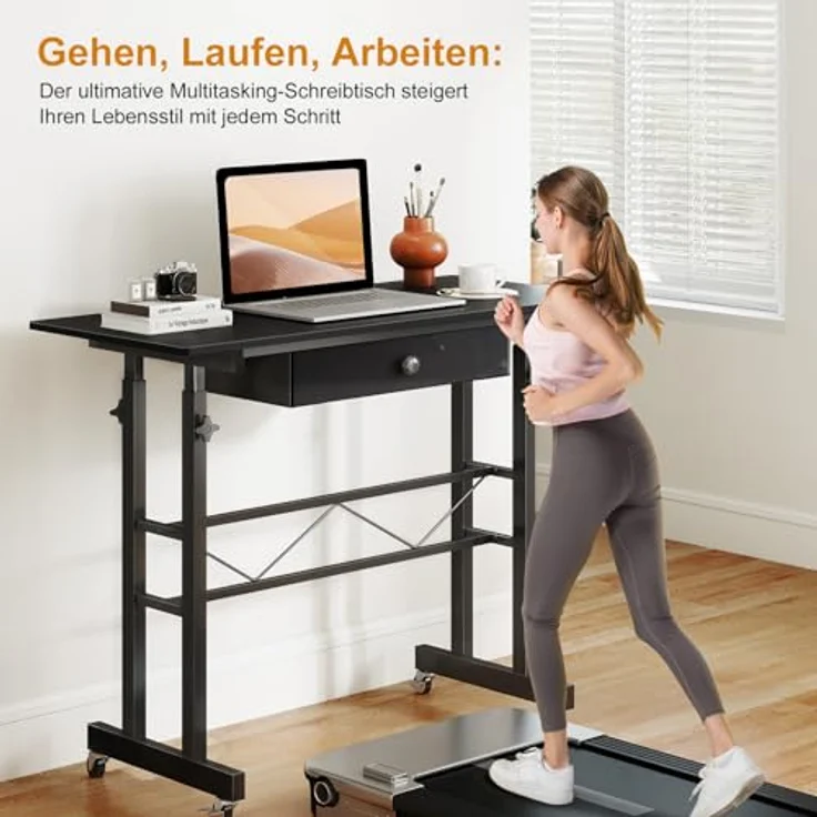 GTPLAYER Höhenverstellbarer Schreibtisch, Computertisch Laptoptisch mit Schubladen,Tisch höhenverstellbar 80 * 50*(73-115) cm, Standing Desk mit Rollen – Bild 6