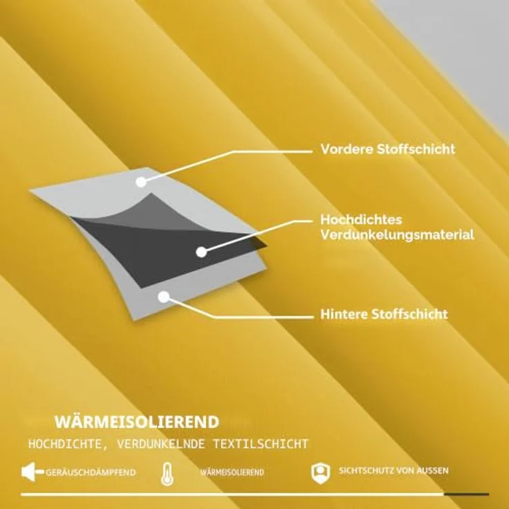 Deconovo Hitzeschutz Kräuselband Blickdicht Vorhänge Thermogardine Senfgelb | 2er Set, H 200 x B 140 cm, Deckenschiene Vorhang, Gardinen Wohnzimmer, Schlafzimmer Gardinen, Kinderzimmer Gardinen Mädchen – Bild 5