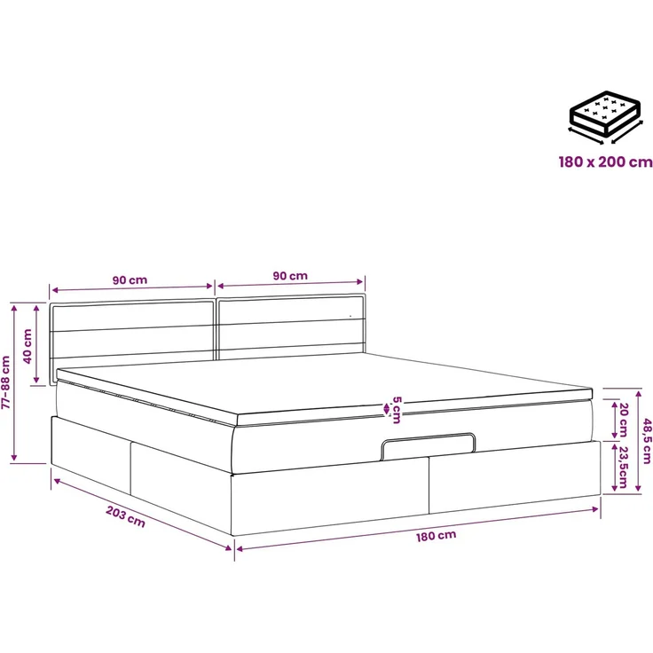 vidaXL Ottoman Bett mit Matratze Hellgrau 180 x 200 cm Stoff 3456261 – Bild 12