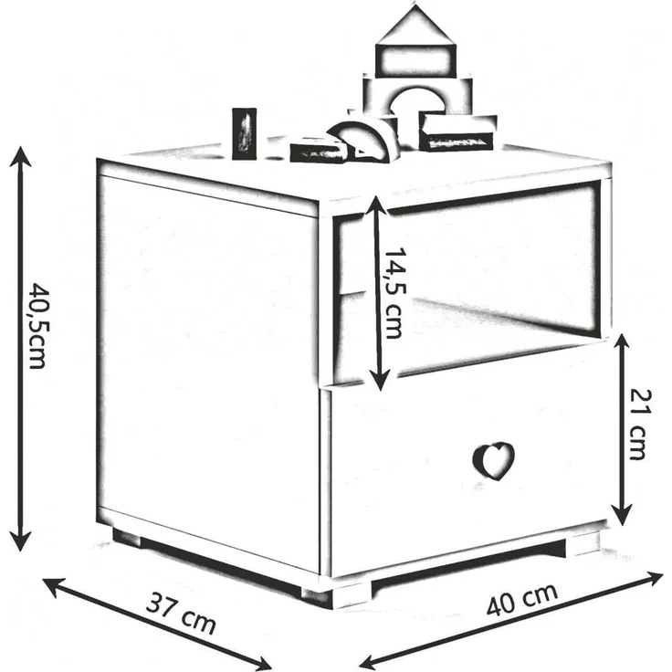 Dmora - Nachttisch Gdansk, Niedrige Kommode, Tisch, Multifunktionaler Nachttisch, 40x38 h41 cm, Weiß und Rosa – Bild 3