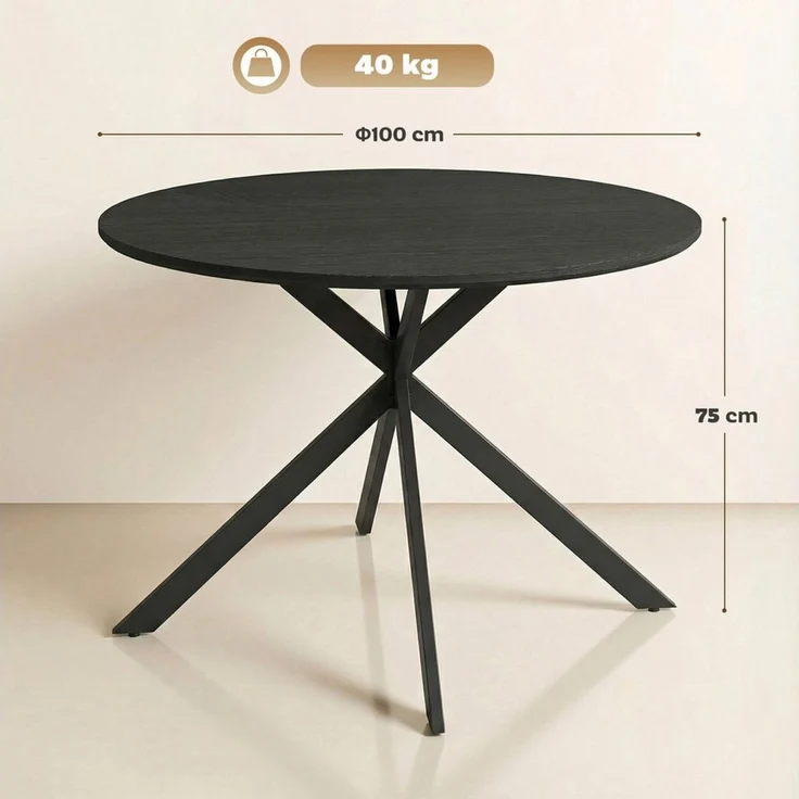 HOMCOM Esstisch Küchentisch im Industriestil mit Stahlbeinen für 4 Personen (für Esszimmer, Küche, Wohnzimmer, 1-St, rund, 100 x 100 x 75 cm), Schwarz – Bild 3
