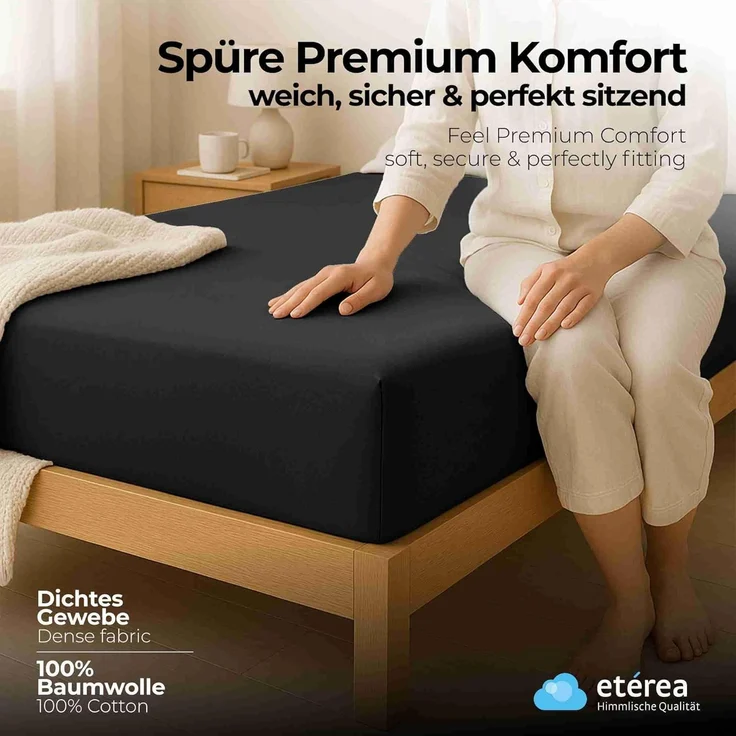 etérea Comfort Jersey Spannbettlaken Schwarz 90x200 cm - 100x200 cm – Bild 2