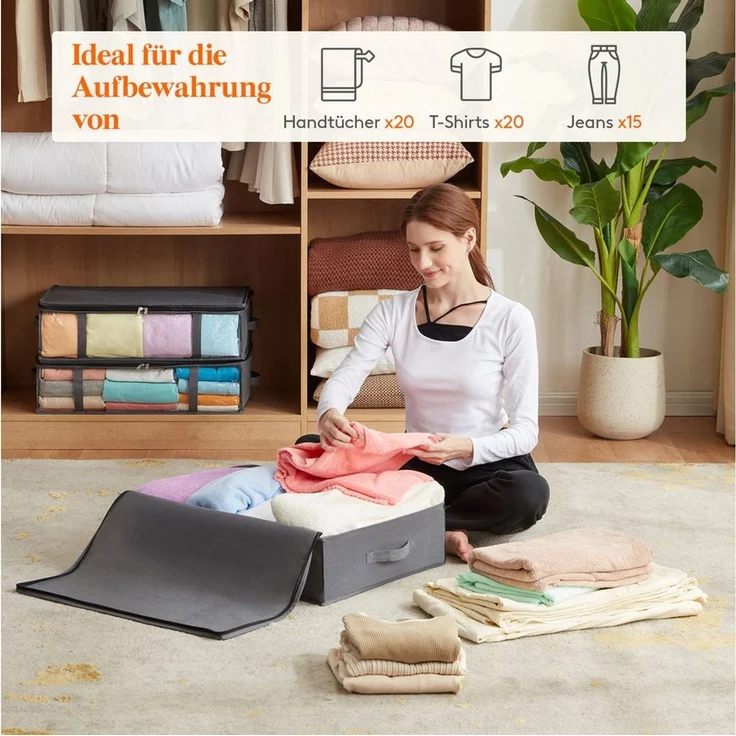 Lifewit Aufbewahrungsdose Unterbett Aufbewahrungsbox mit Deckel, faltbare Aufbewahrungstasche. (Set, 4 St, 40l-4tlg, 65l-4tlg, 75l-4tlg) – Bild 4