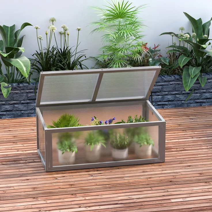 MELAYR, Frühbeet Holz und Polycarbonat Treibhaus 90 x 46 x 40 cm Gewächshaus mit Abdeckung wetterfest, Grau – Bild 3