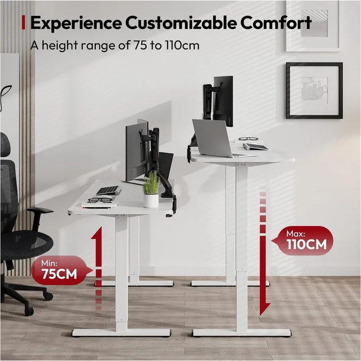 SANODESK Elektrisch höhenverstellbarer Schreibtisch, Sitz-Steh-Tisch mit einteiliger Tischplatte, 4-Speichertasten, 120/140/160 x 60 cm, stabile Konstruktion