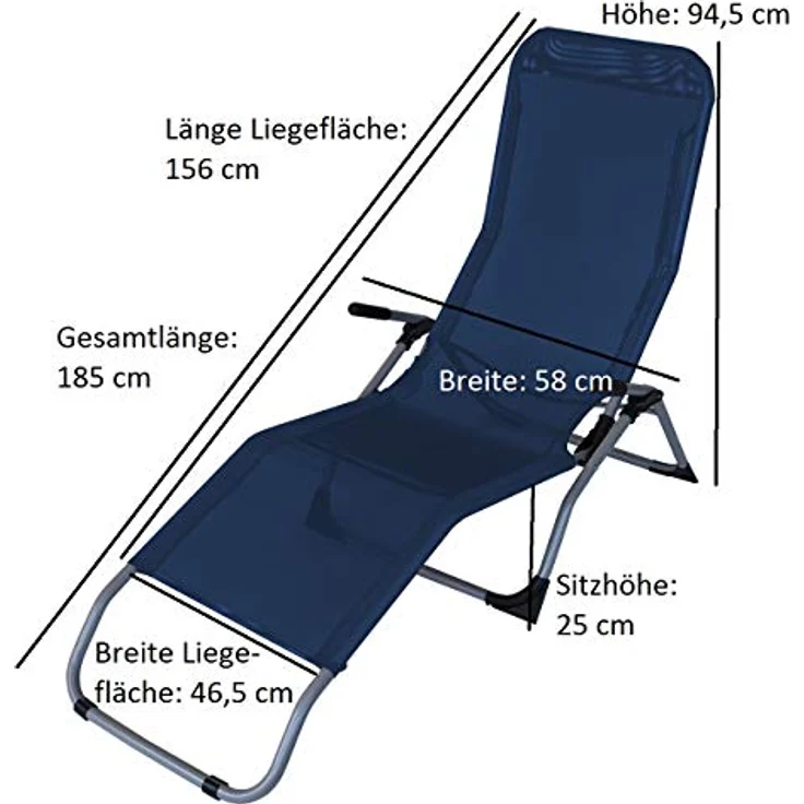 DEGAMO Gartenliege Saunaliege SYLT, faltbare Kippliege aus Stahl und wetterfestem Kunstgewebe, blau, 2 Stück – Bild 3