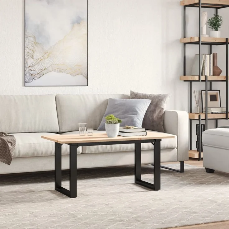 Couchtisch Sofatisch, O-Gestell 100 x 50 x 45 cm Massivholz Kiefer & Stahl d319e – Bild 3