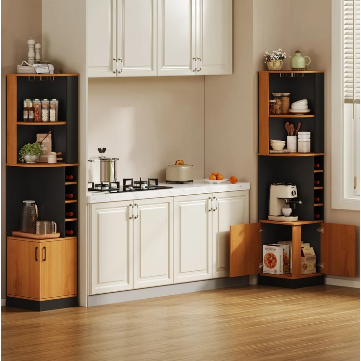 Eckschrank 40x40x182 cm mit Weinglasregal und 4 Weinfächern – platzsparender Stauraum in Schwarz – Bild 8