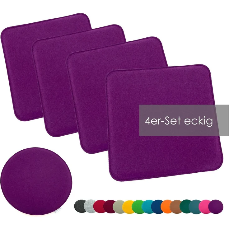 heimtexland ® Sitzkissen Set Filz Stuhlkissen Stuhlauflage Filzkissen Stuhl Polster Kissen Typ631 4er Set 35 x 35 cm Eckig Lila – Bild 1