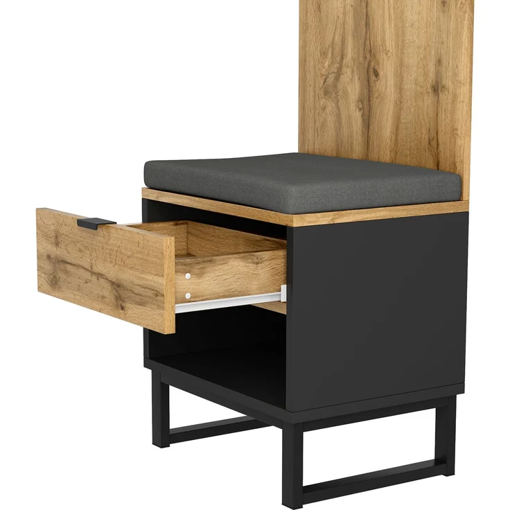 Garderobenschrank-1St, 1 Schubkästen, Ein Fach mit verstellbaren Einlegeböden,mit Kleiderstange--Natürlich--180x38x65cm--YOUDENOVA – Bild 6