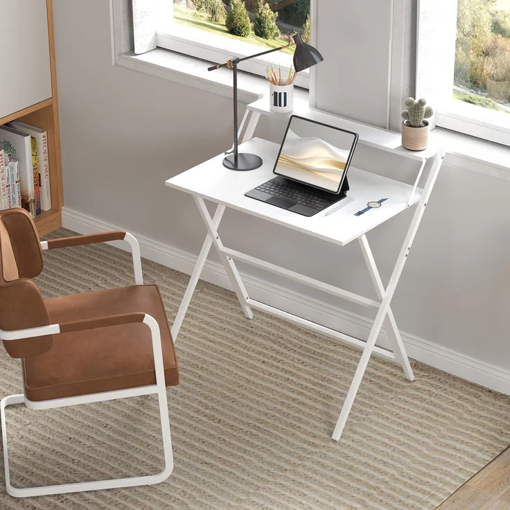 Klappschreibtisch 75,5 x 50 cm mit Ablagefach für Schlafzimmer, kleine Räume, weiß – Bild 9
