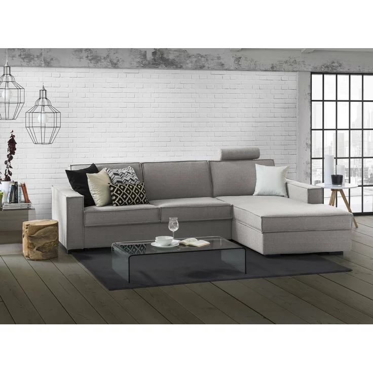 Dmora Sofa mit Halbinsel Ametrino, Ecksofa mit rechter Aufbewahrungshalbinsel, Standardarmlehnen, 100 % Made in Italy, 280 x 95 x 90 cm, Grau – Bild 2
