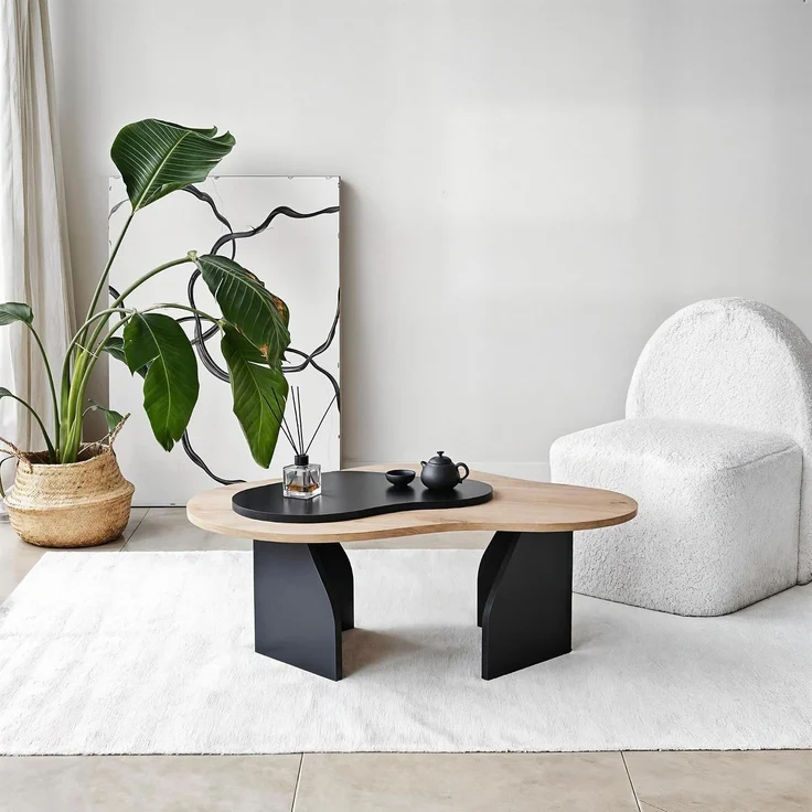Stylish Coffee Table, Sapphire Oak & Black, 105 x 35 x 65 cm | 100% Melamine Coated Particle Board, 18 mm Thickness | Abstract Design for Modern Living Spaces – Bild 3