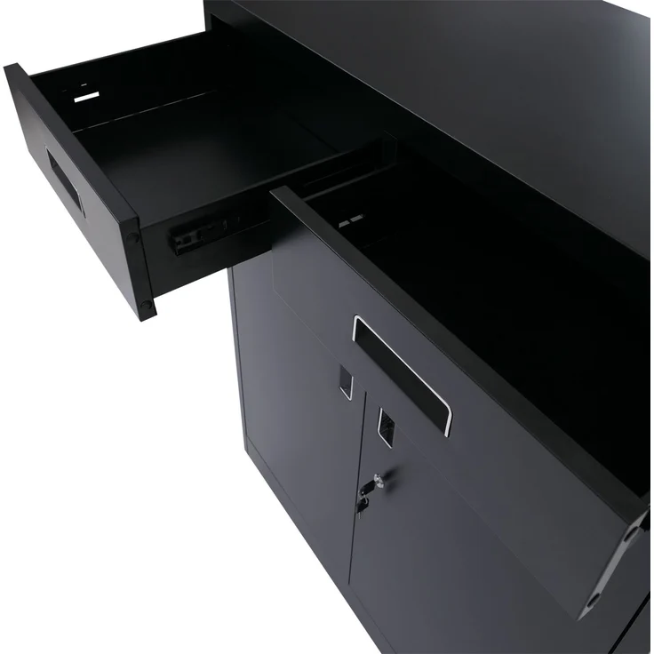 Aktenschrank HWC-O89, Stahlschrank Büroschrank, Rollen Türen Schubladen abschließbar Metall 116x90x40cm ~ schwarz – Bild 6