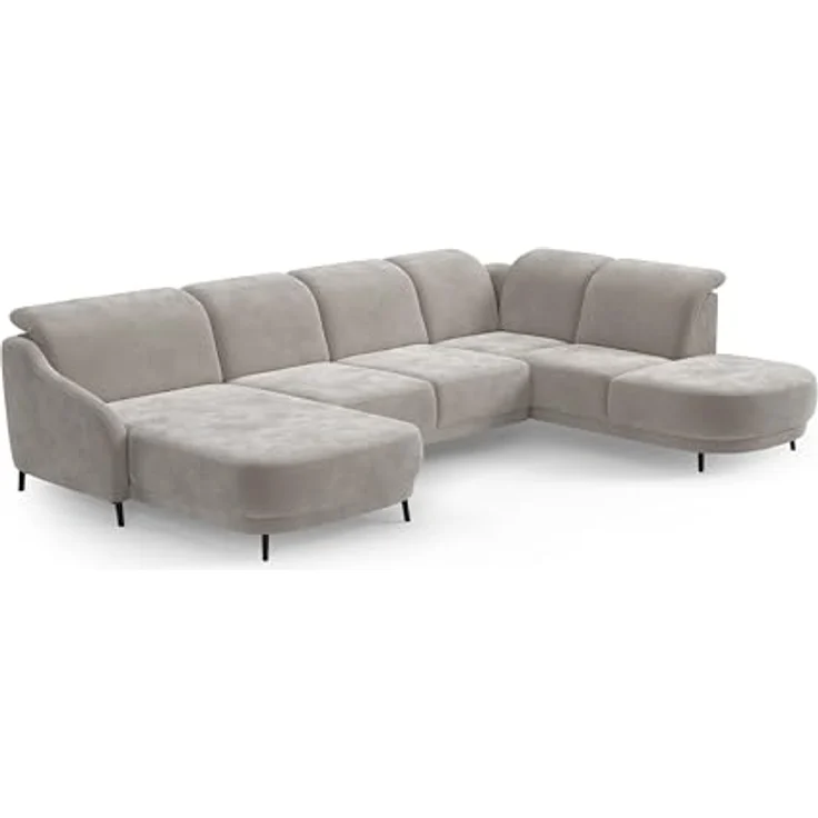 CAVADORE Wohnlandschaft Blue, Sofalandschaft mit Longchair im modernen Design, inkl. kopfteilverstellung, Vorziehsitz motorisch, Klapptisch, USB-Anschluss, mattschwarzen Metallfüßen, Hellgrau – Bild 5