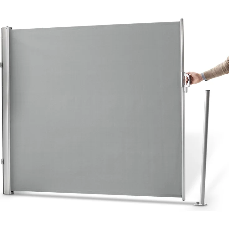 LECO Seitenmarkise ausziehbar, Polyester lichtgrau, Aluminium-Stahlrohr-Mix silbergrau, 1,8x3 m – Bild 2