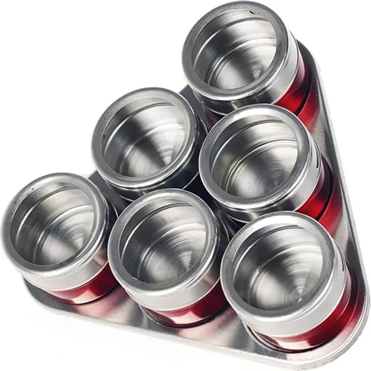 7tlg Edelstahl Metallic Gewürzdosenset Gewürzregal Salz Pfeffer Küche Gewürz Behälter Rot
