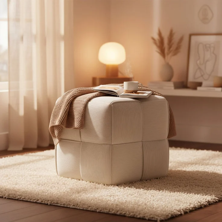 CLP Sitzhocker Forinta, hochwertiger Cordstoff, moderner Stil, bequem und elegant,Farbe:creme – Bild 2