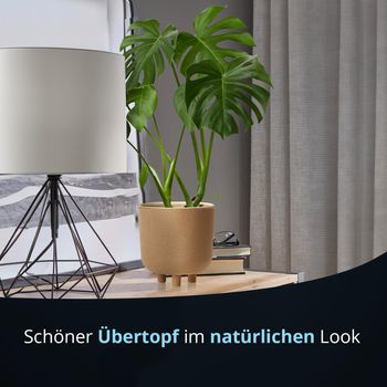 KHG Übertopf Braun rund, körnige Oberfläche, 3 kurze Beine, Größe M