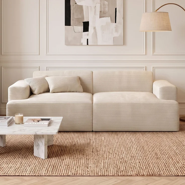 skølm 'Freki' Cloud Sofa 2 Sitzer, Vollschaumcouch mit Federkern und Vakuum-Kompression, kein Aufbau erforderlich, mit 2 Kissen, Cord beige – Bild 1