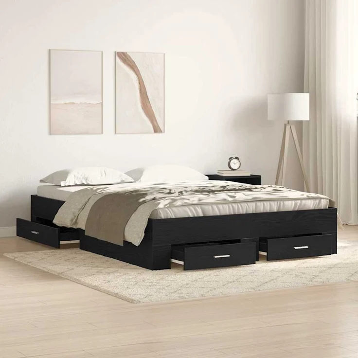 vidaXL Bettrahmen Schwarz Eichen-Optik 160 x 200 cm Holzwerkstoff 3333965 – Bild 1
