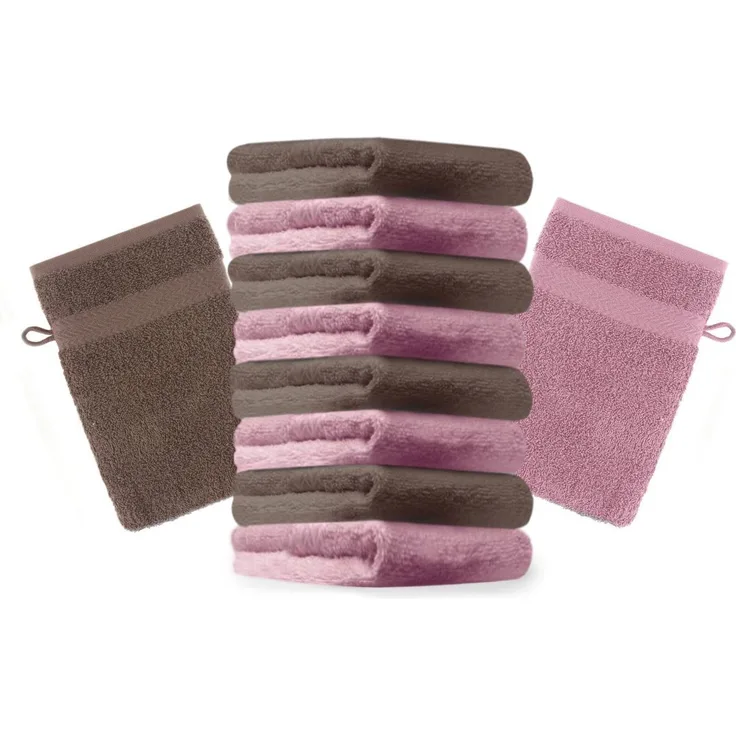 Betz Waschhandschuh 10 Stück Premium 16x21 cm, Baumwolle (Set, 10-St), Farbe altrosa und nussbraun